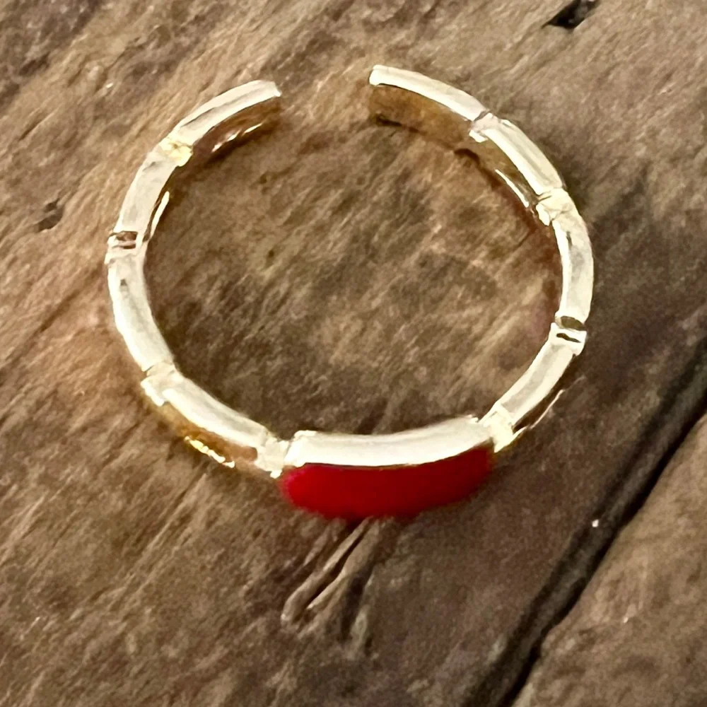 🟠NEW PRETTY BIRD Tarnish Proof/Waterproof Gold/Red Enamel Adjustable Ring